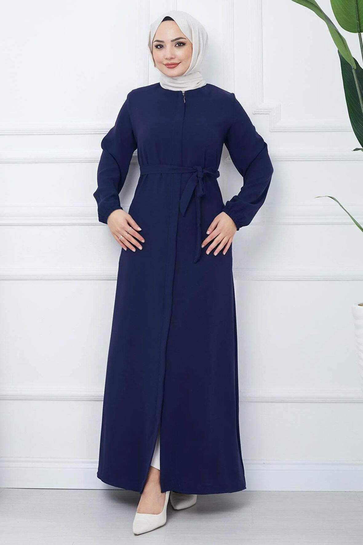 Gizli Patlı Kuşaklı Ferace Lacivert HM2361
