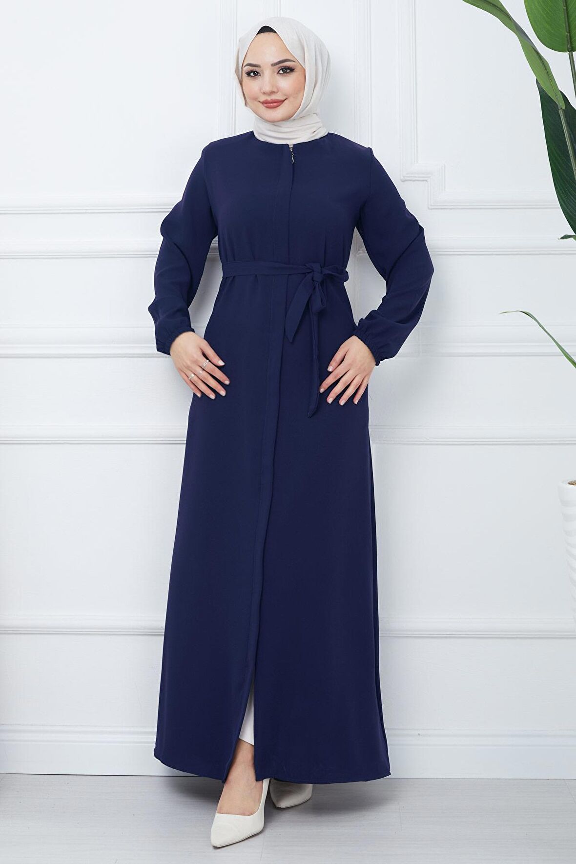 Gizli Patlı Kuşaklı Ferace Lacivert HM2361