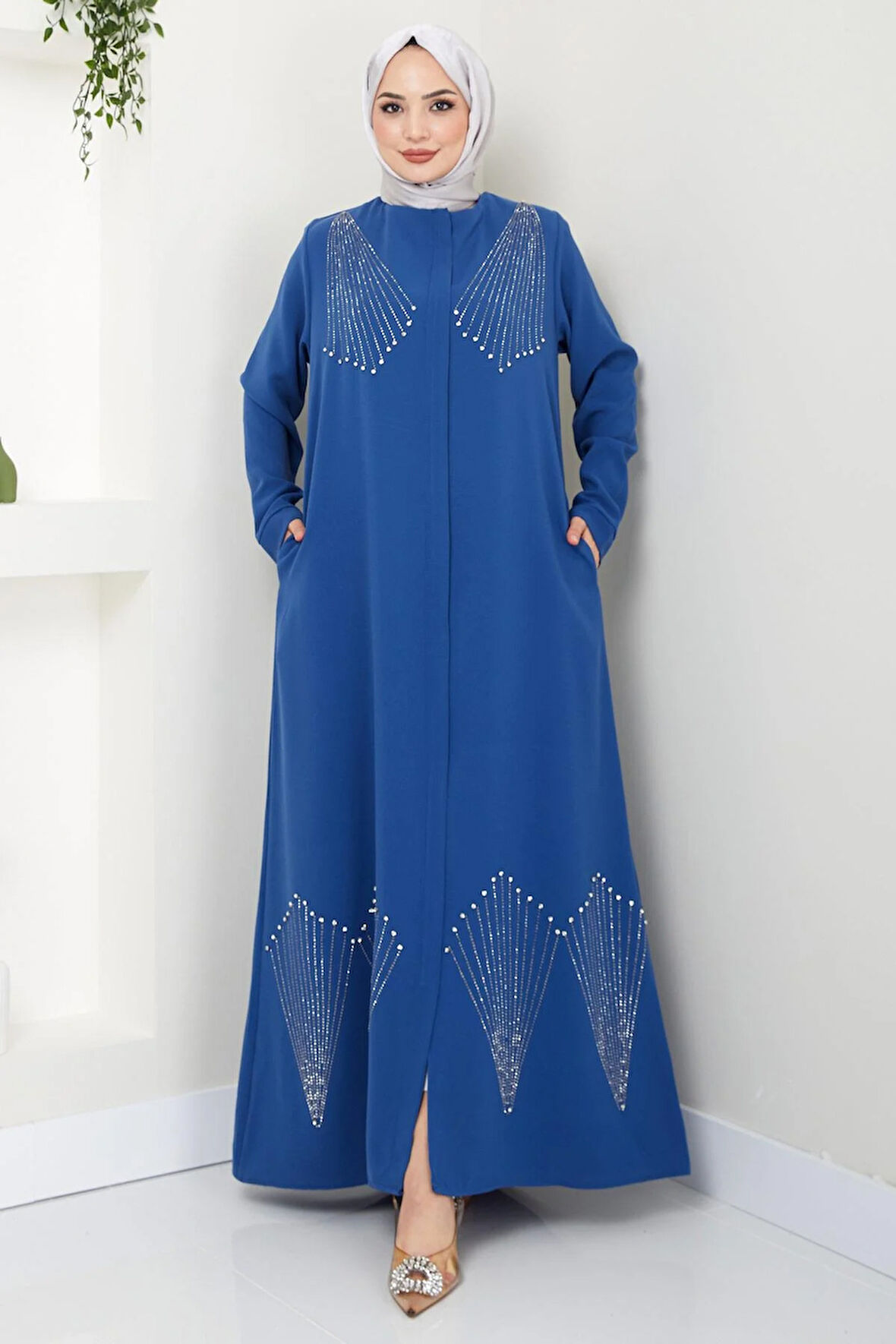 Kristal Taş İşlemeli Ferace İndigo HM2423