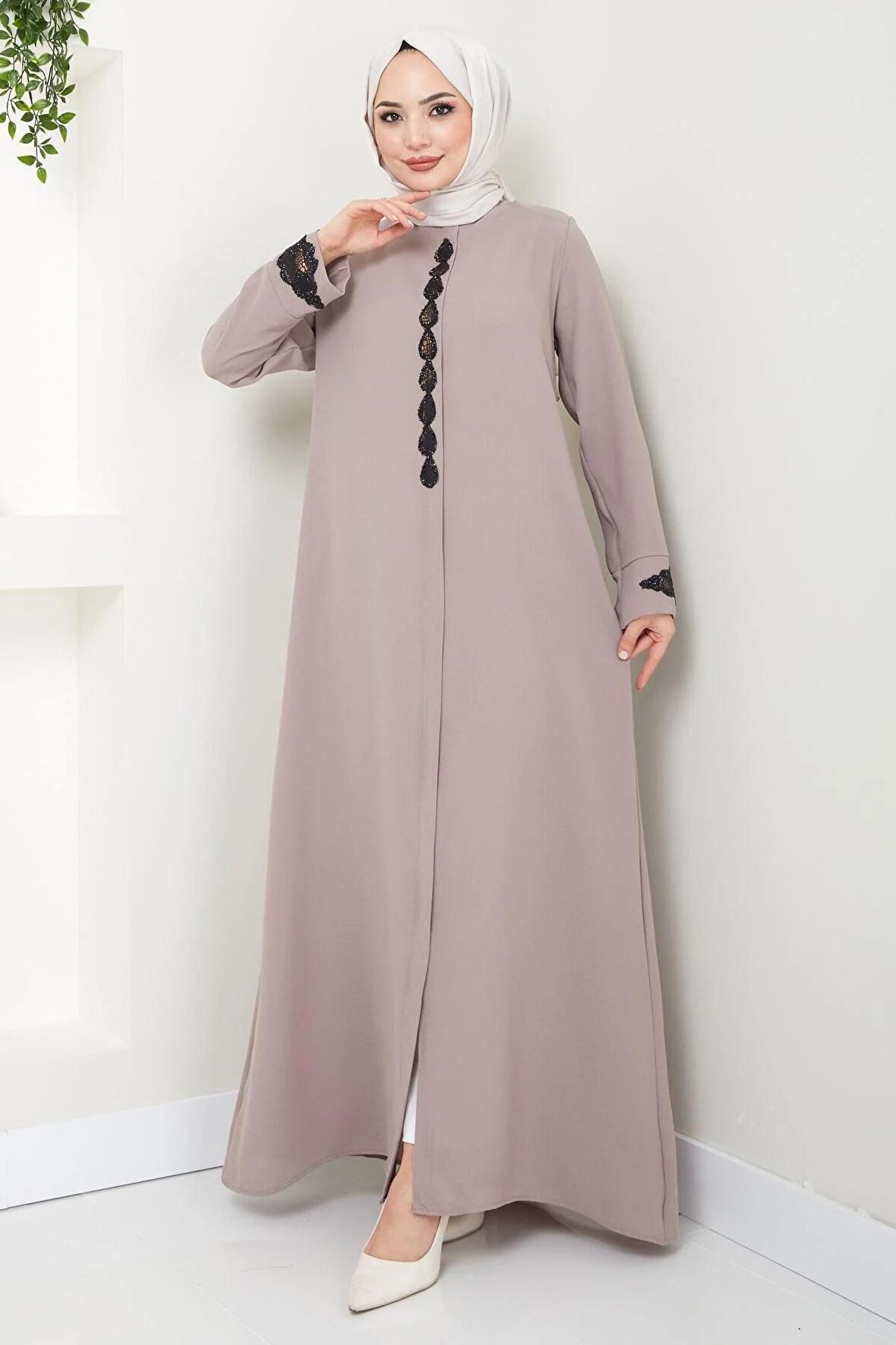 Damla Taş Detaylı Ferace Vizon HM2435