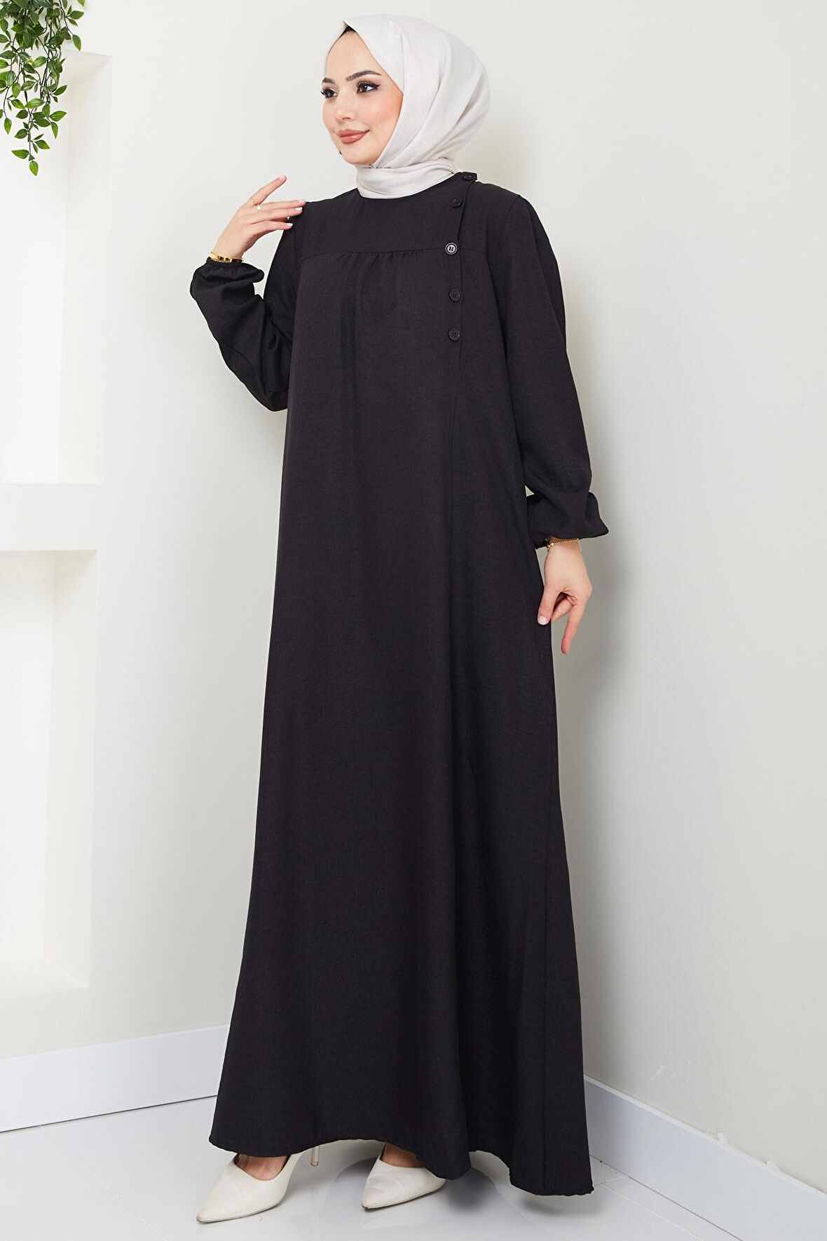 Düğme Detaylı Elbise Siyah HM2436