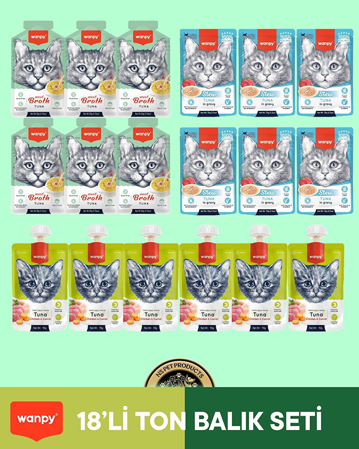 Wanpy Kedi Maması 18'li Ton Balık Set