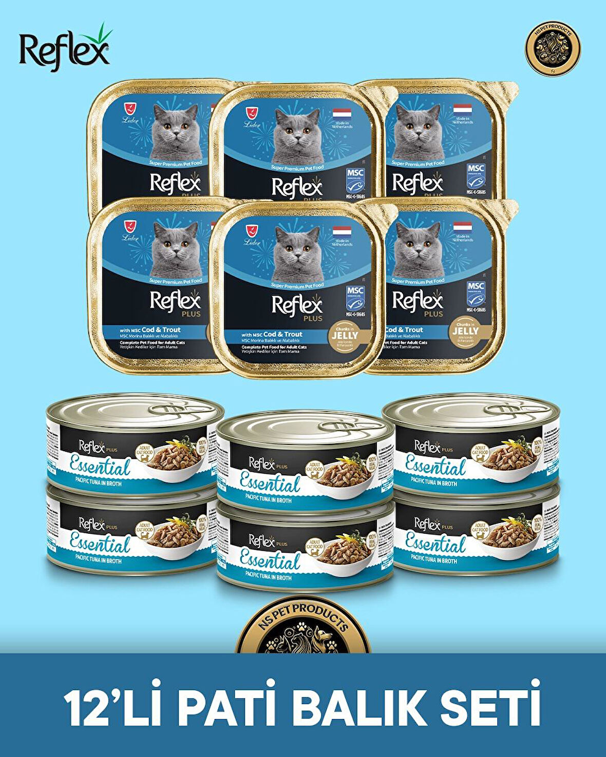 Reflex Plus Kedi Maması 12'li Pati Balık Set