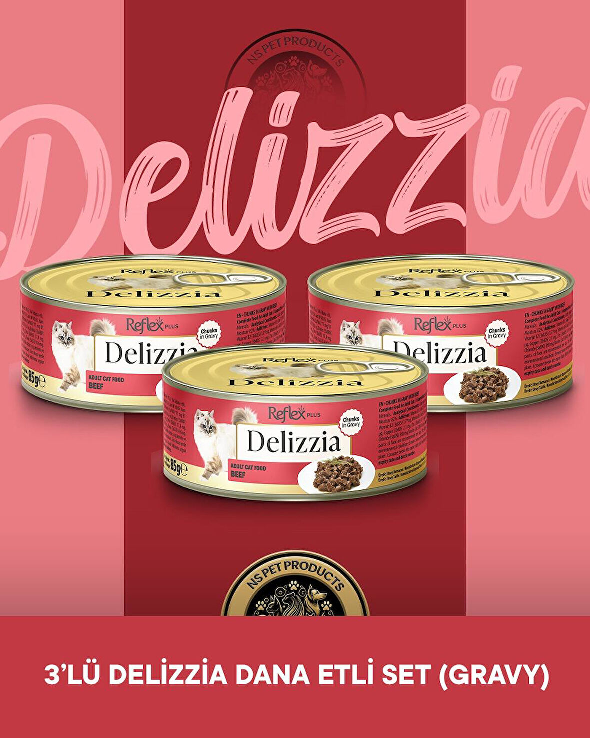 Reflex Plus Delizzia Yetişkin Dana Etli Gravy Kedi Maması 3x85 gram