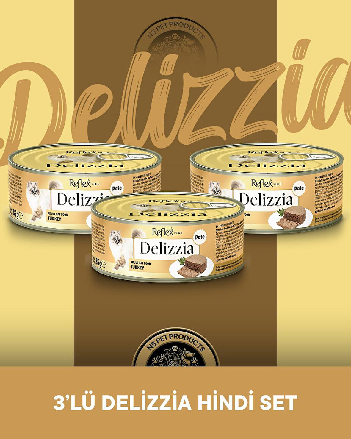 Reflex Plus Delizzia Yetişkin Hindi Etli Pate Kedi Maması 3x85 gram