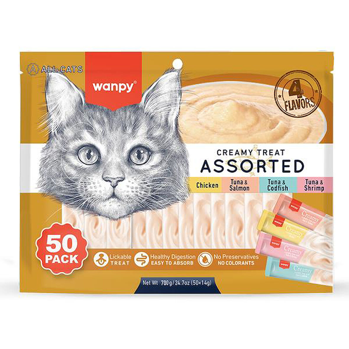 Wanpy Karışık 4 lezzetli Krema Kedi Ödülü 50 x 14 gram