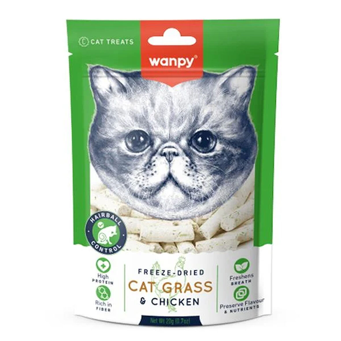 Wanpy Kedi Dondurulmuş Kedi Çimi ve Tavuklu Ödül 20 gr