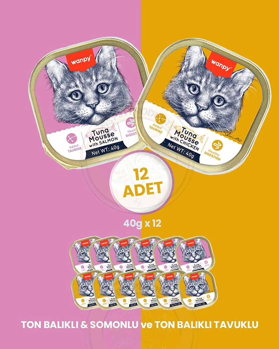 Wanpy Kedi Alutray Yaş Mama 12x40gr (Ton,Somon-Ton,Tavuk)