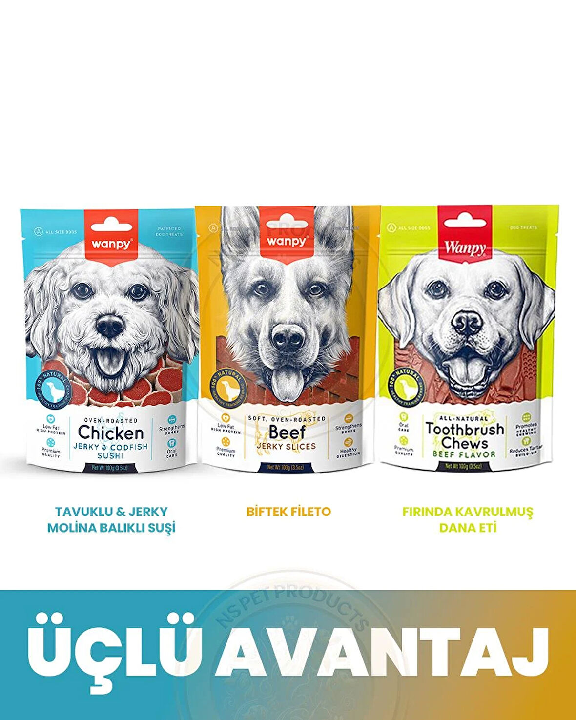 Wanpy Köpek Ödül Maması 3lü Mix Paket (Suşi-Fileto-Dana eti)