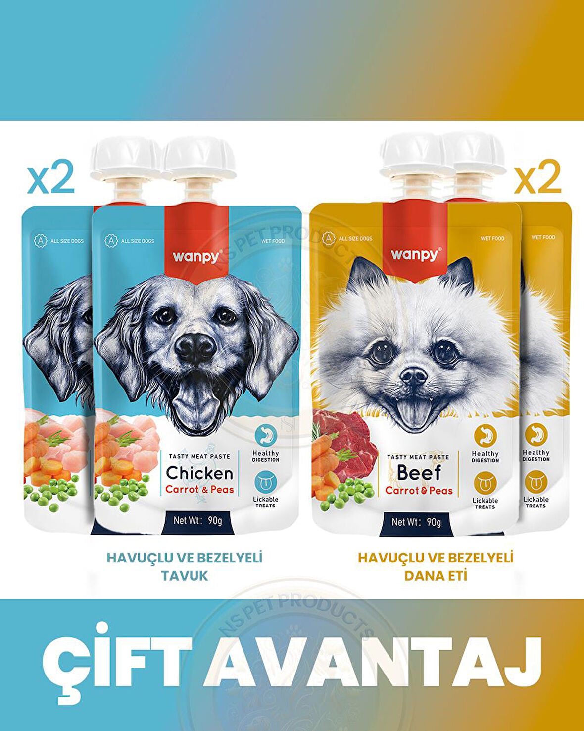 Wanpy Köpek Et Ezmesi 2 Lezzet 4lü Paket 4x90gr (Tavuk-Dana)