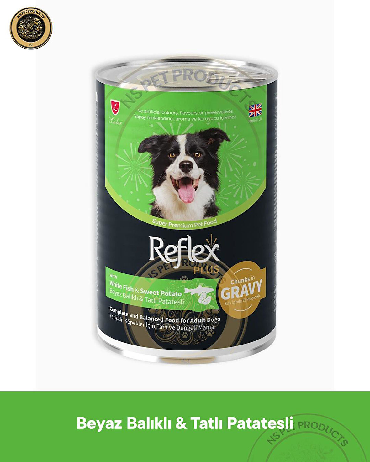  Reflex Plus Sos İçinde Et Parçacıklı Beyaz Balıklı ve Tatlı Patatesli Yetişkin Köpek Maması 400gr