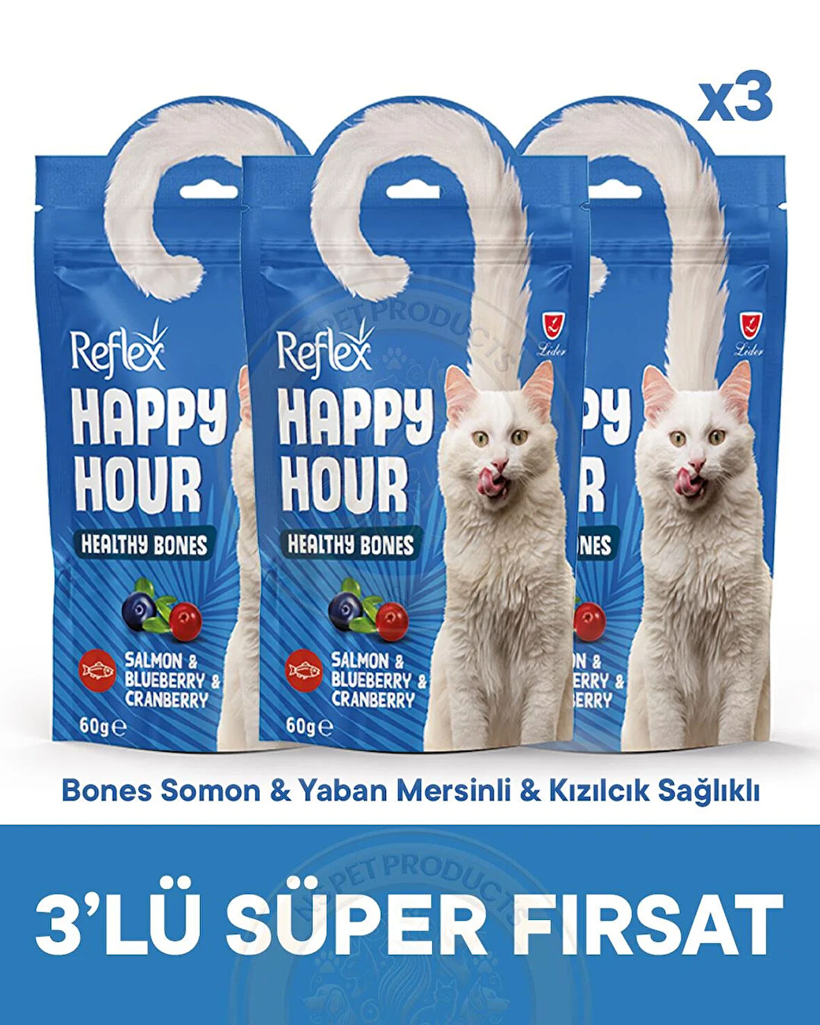 Reflex Happy Hour Healty Bones Somon & Yaban Mersinli & Kızılcık Sağlıklı Kemikler için Destekleyici 3lü Fırsat 3x60gr