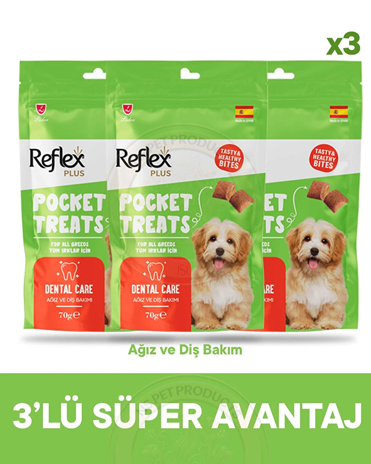 Reflex Pocket Treats Ağız ve Diş Bakımı için Köpek Ödül Maması 3lü Fırsat 3x70gr
