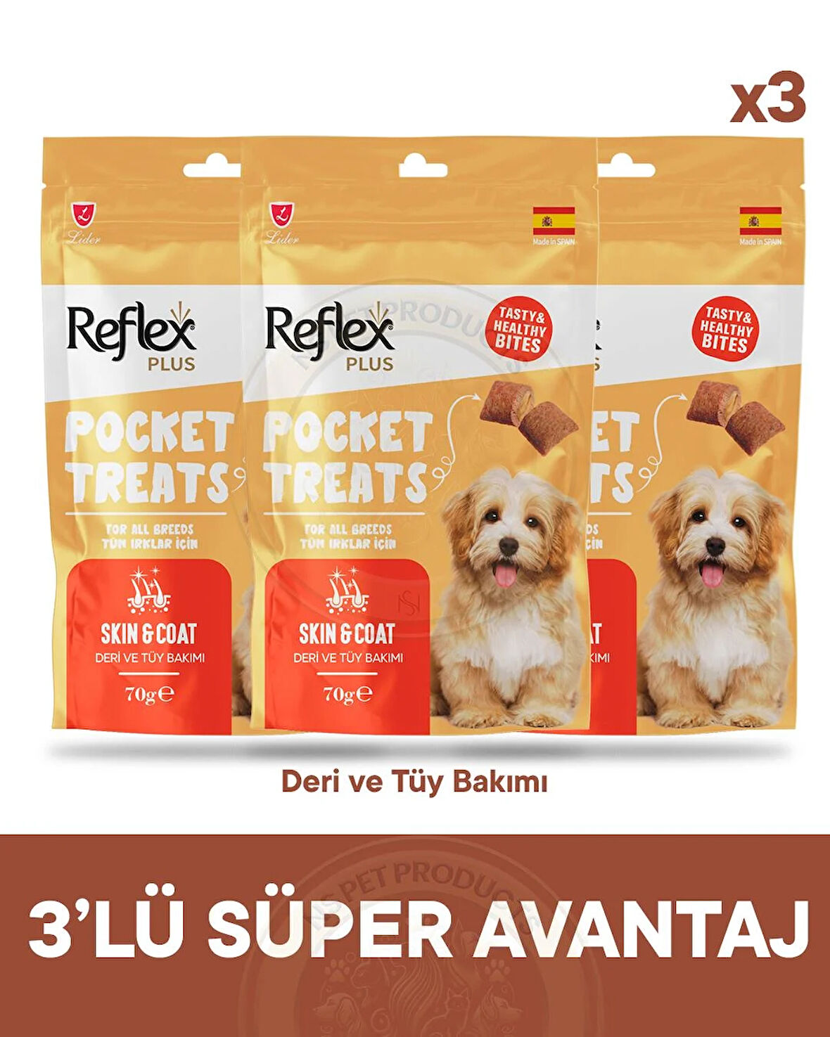 Reflex Pocket Treats Deri ve Tüy Bakımı İçin Köpek Ödül Maması 3lü Fırsat 3x70gr
