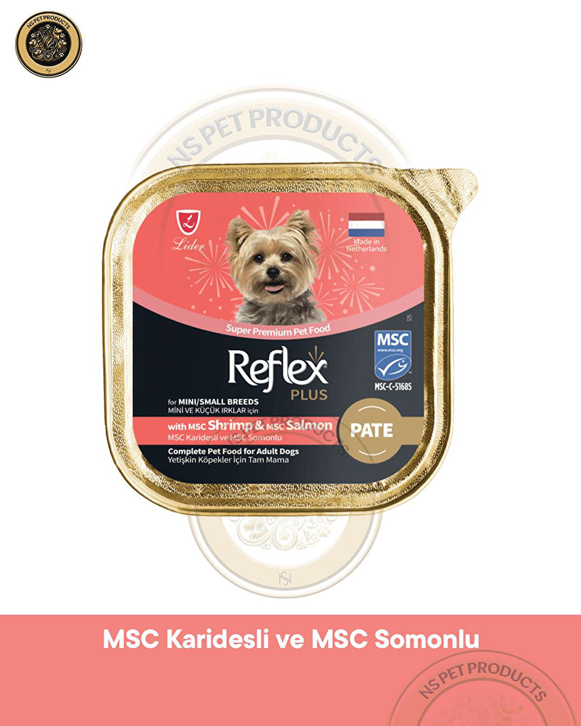 Reflex Plus Pate MSC Karidesli ve MSC Somonlu Mini ve Küçük Irklar için Yetişkin Köpek Maması 85 g