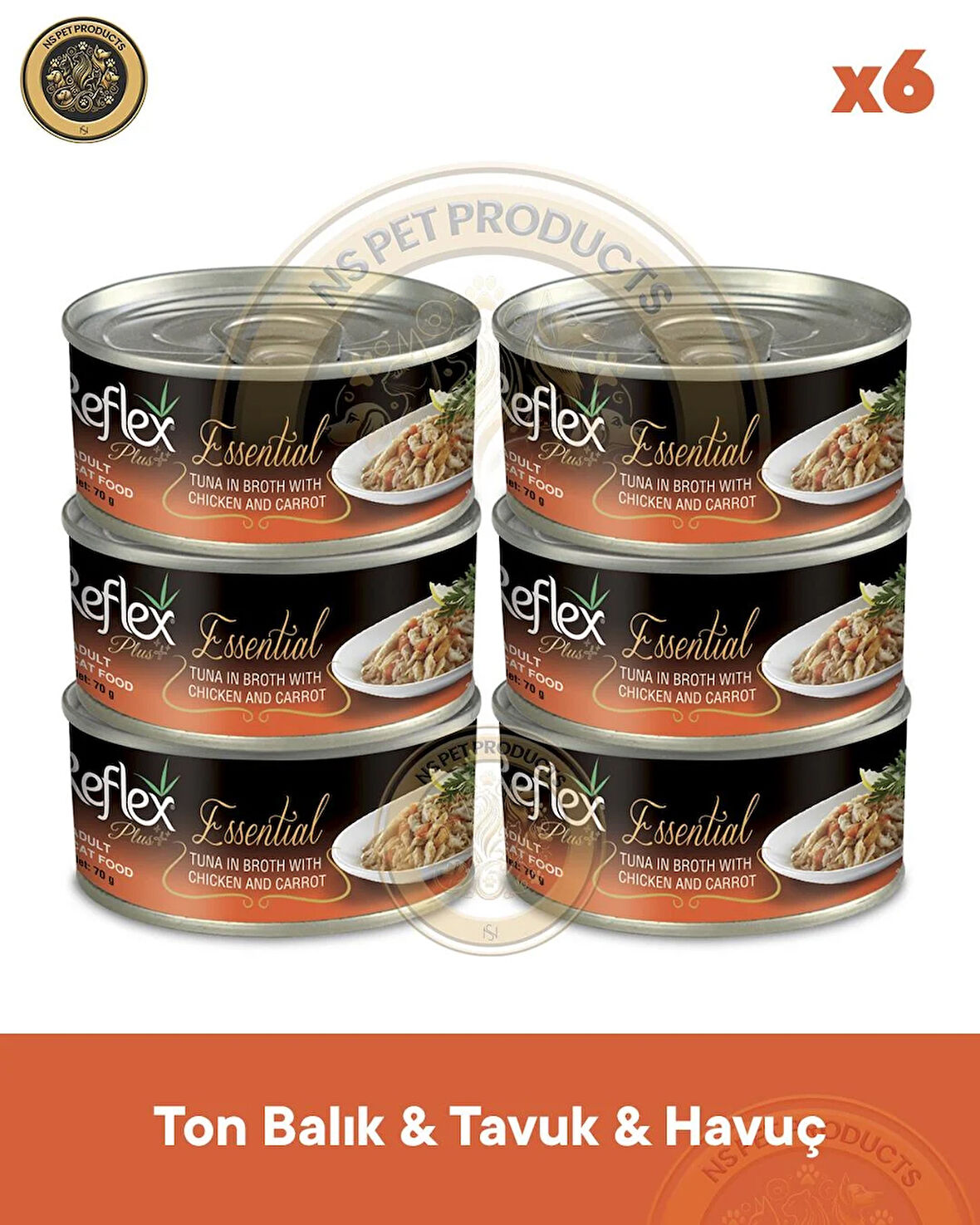 Reflex Plus Essential Kedi Ton Balıklı&Havuç&Tavuk 6X70gr