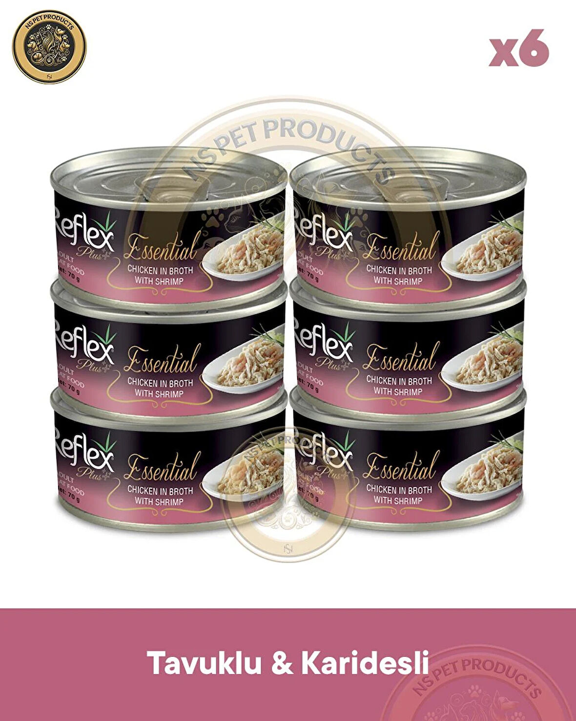 Reflex Plus Essential Kedi Karides&Tavuk 6X70gr 