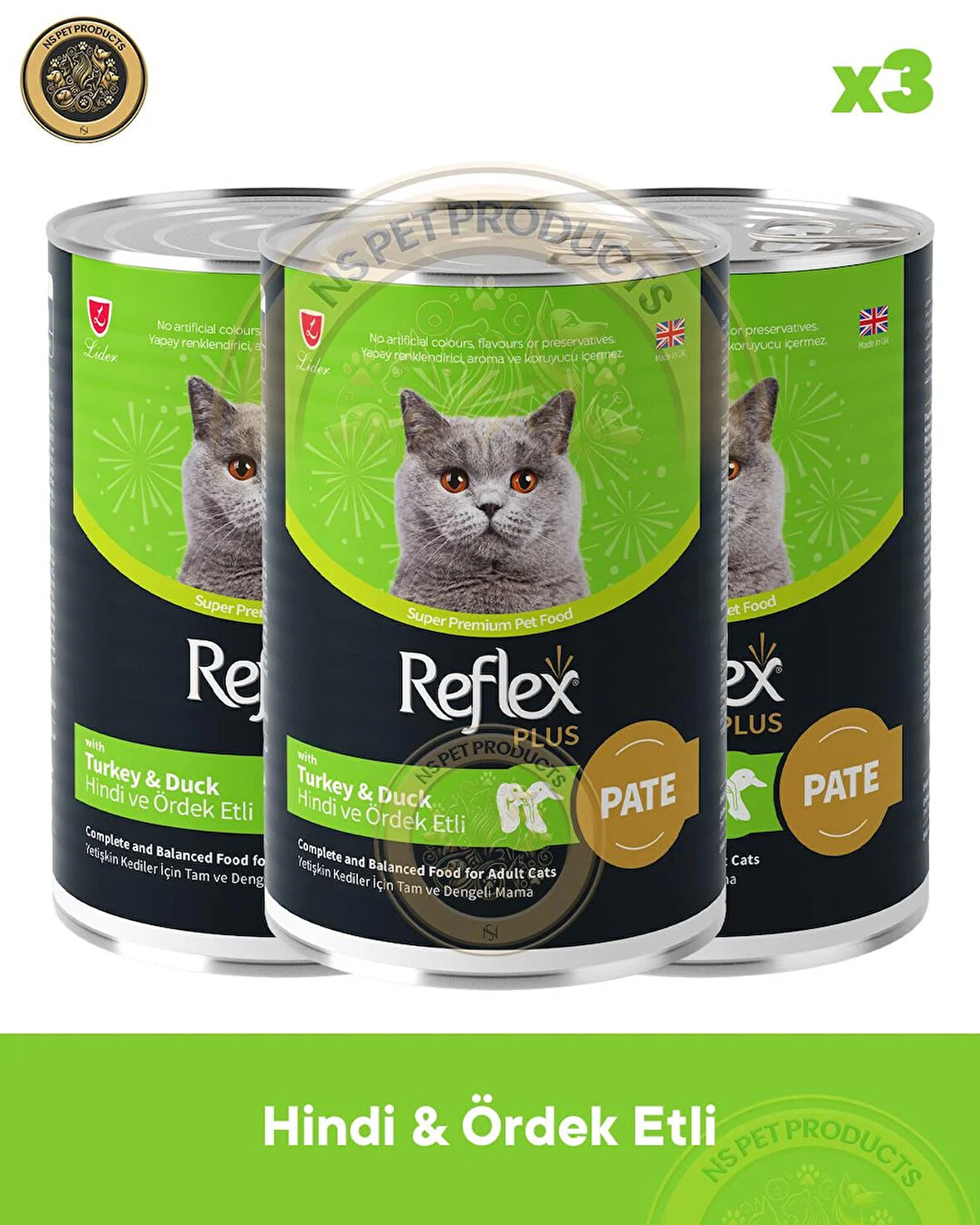  Reflex Plus Pate Hindi ve Ördek Etli Yetişkin Kedi Maması 3X395gr