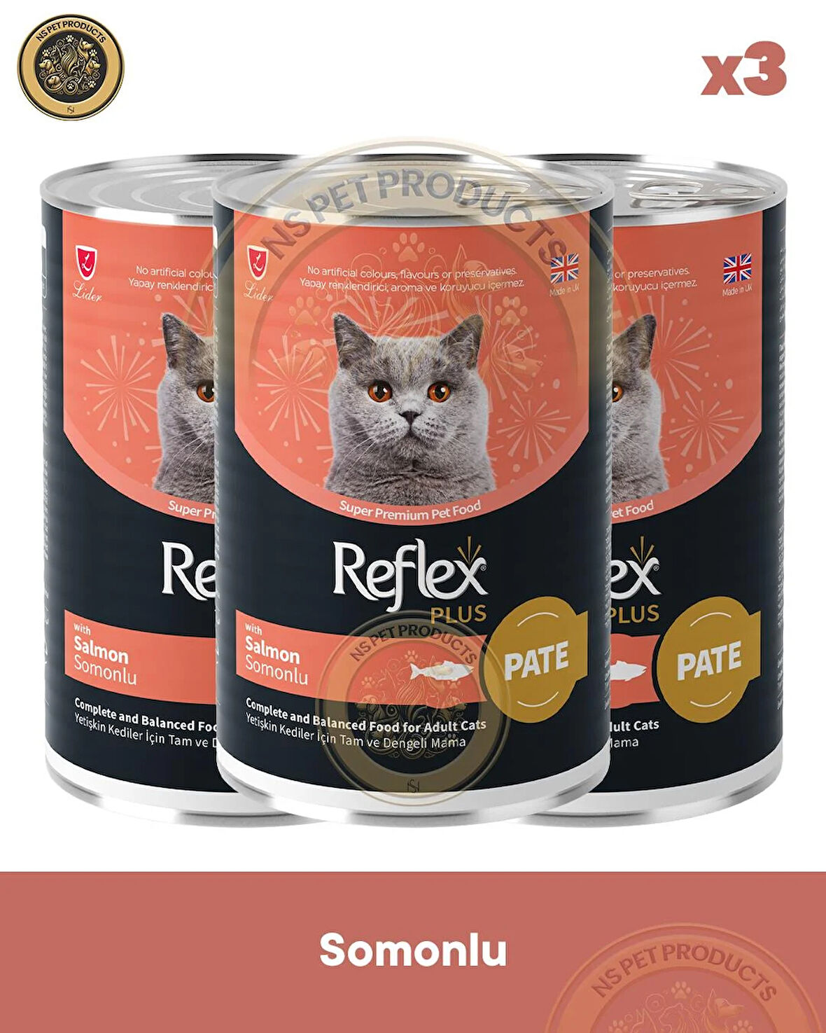  Reflex Plus Pate Somonlu Yetişkin Kedi Maması 3X400gr