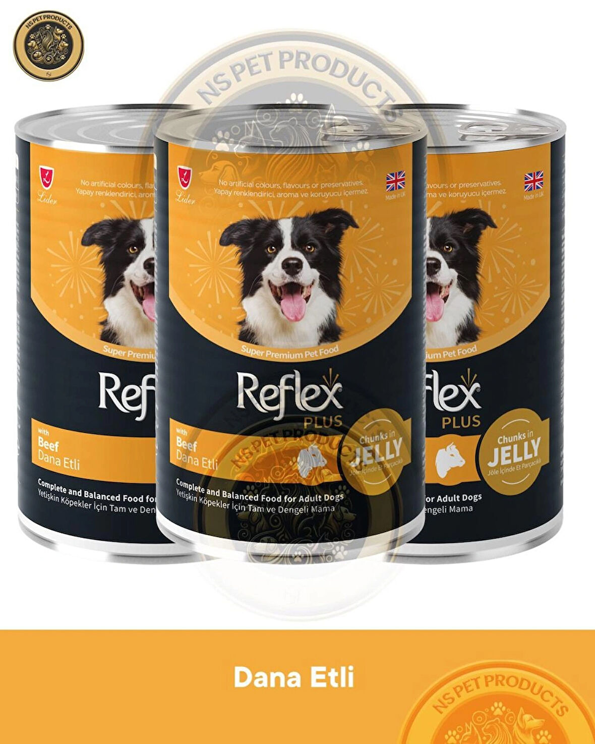 Reflex Plus Jöle İçinde Et Parçacıklı Dana Etli Yetişkin Köpek Maması 3X400gr