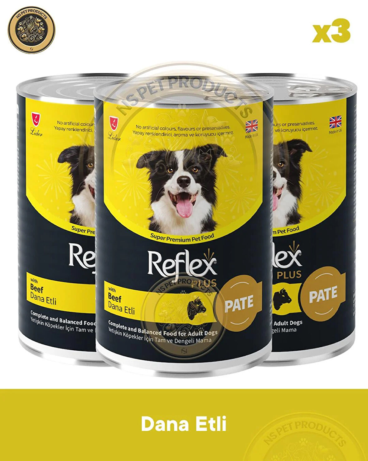  Reflex Plus Pate Dana Etli Yetişkin Köpek Maması 3X395gr