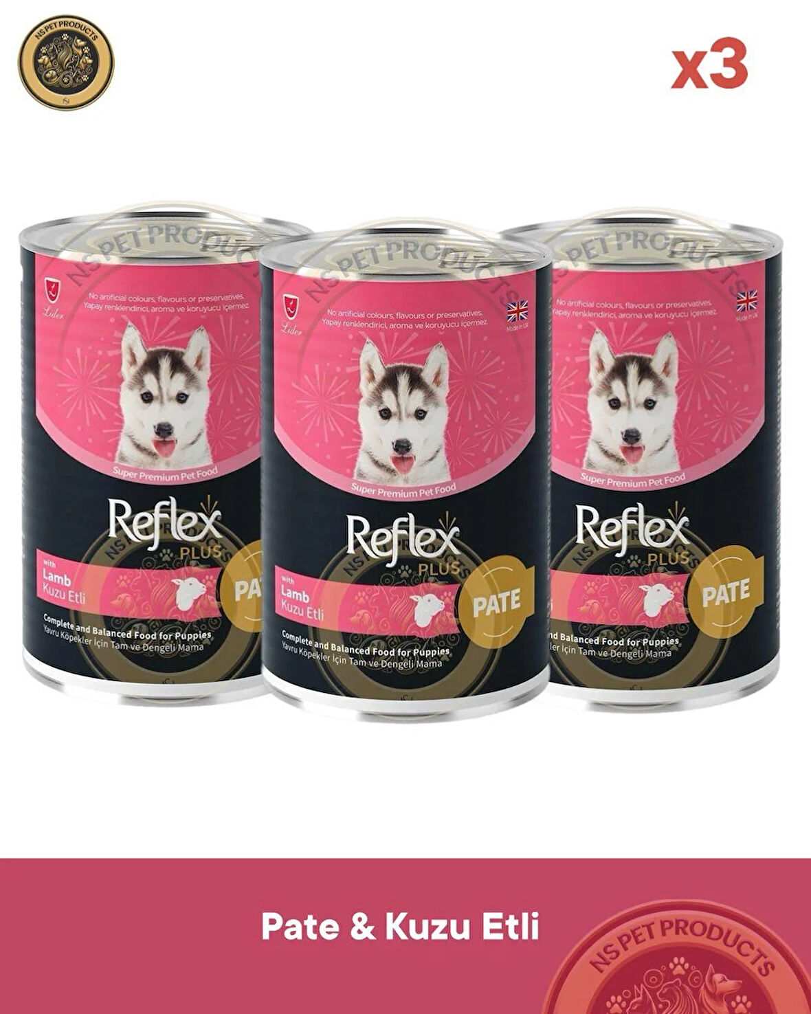  Reflex Plus Pate Kuzu Etli Yavru Köpek Maması 3X395gr