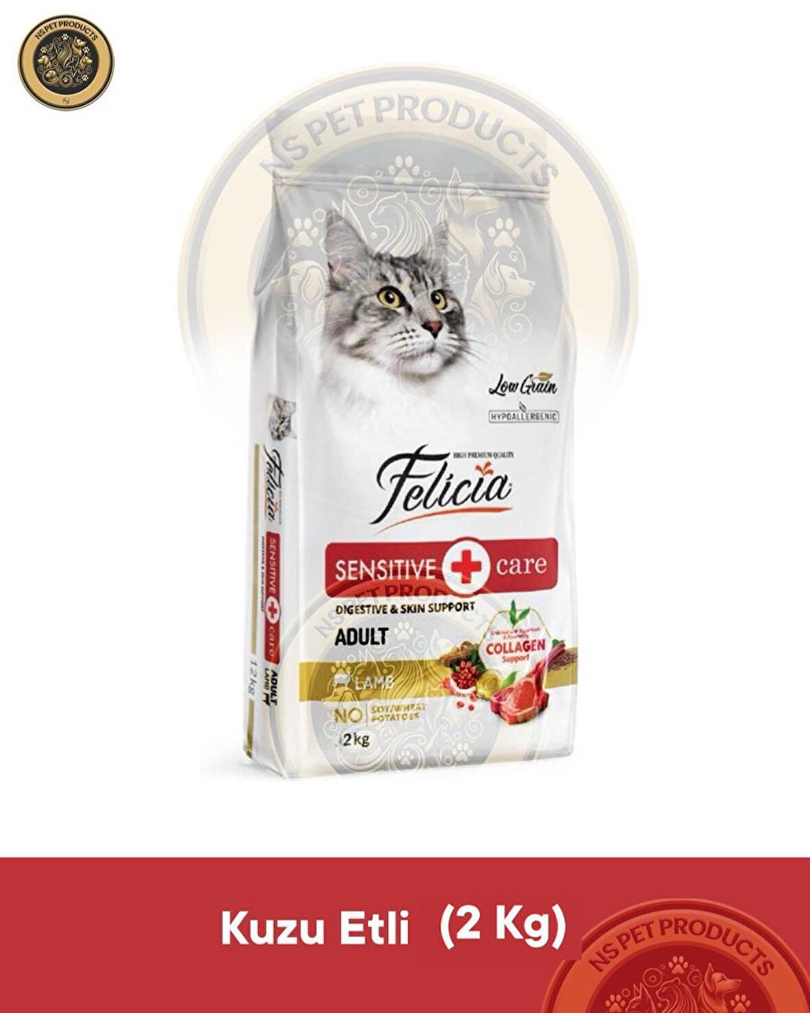 Felicia Sensitive Care Adult Lamb-Collagen 2kg (Az Tahıllı & Hipoalerjenik Kuzu Etli Yetişkin Kedi Maması)