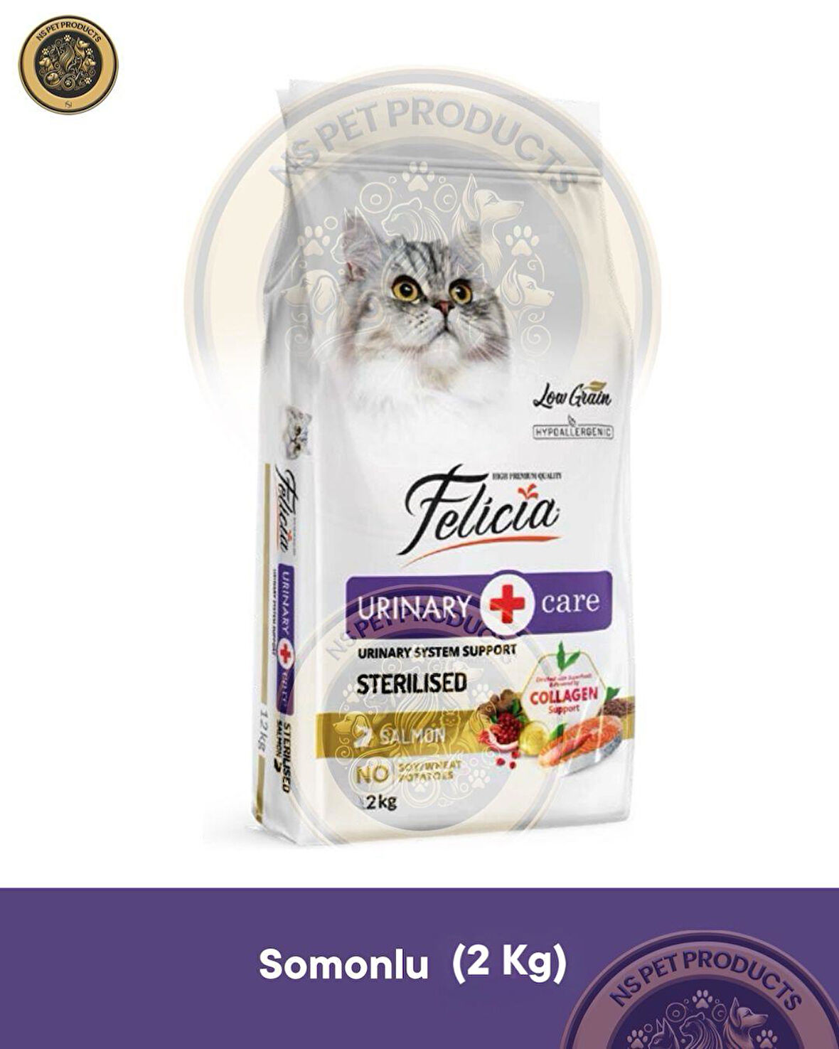 Felicia Urinary Care Adult Salmon Sterilised-Collagen 2kg (Az Tahıllı & Hipoalerjenik Somonlu Sterilised Yetişkin Kedi Maması)
