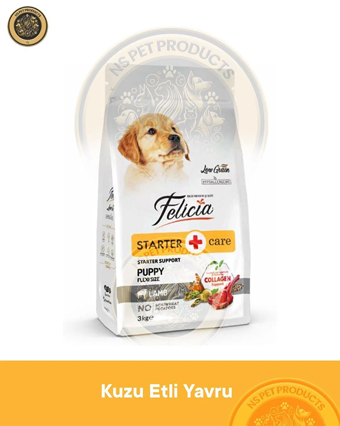 Felicia Starter Care Puppy Lamb-Collagen Flexi Size 3kg (Az Tahıllı & Hipoalerjenik Kuzu Etli Yavru Köpek Maması)