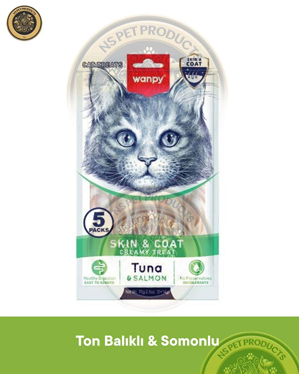 Wanpy Skin Coat Ton Balığı-Somon Kedi Krema Ödülü 5x14gr