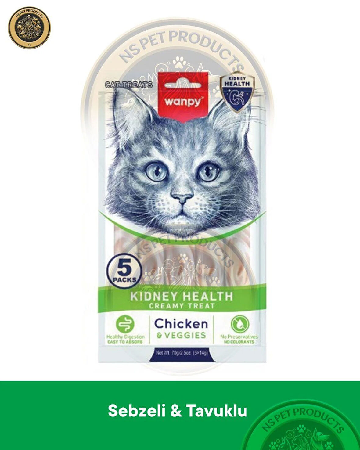 Wanpy Kidney Health Tavuk-Sebze Kedi Krema Ödülü 5x14gr