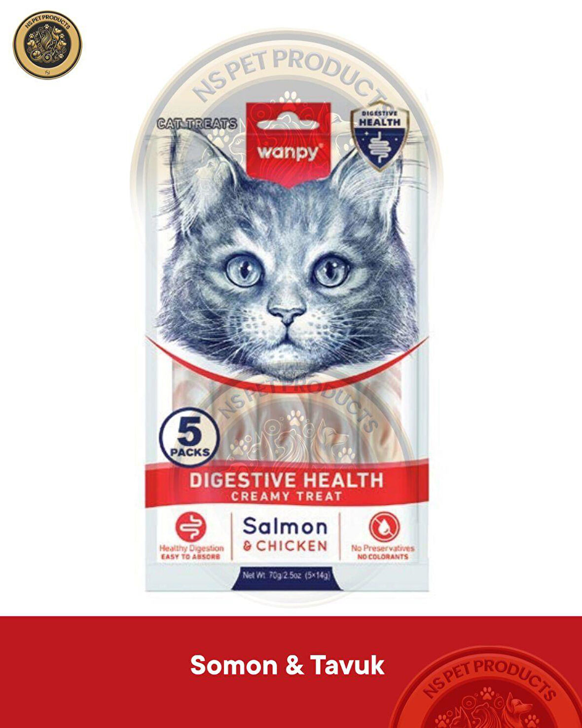 Wanpy Digestive Health Somon Balığı-Tavuk Kedi Krema Ödülü 5x14gr