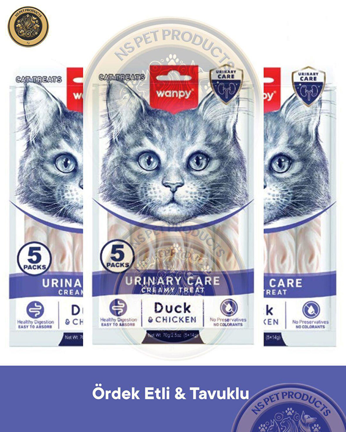 Wanpy Urinary Care Ördek-Tavuk Kedi Krema Ödülü 5x14gr 3lü Set