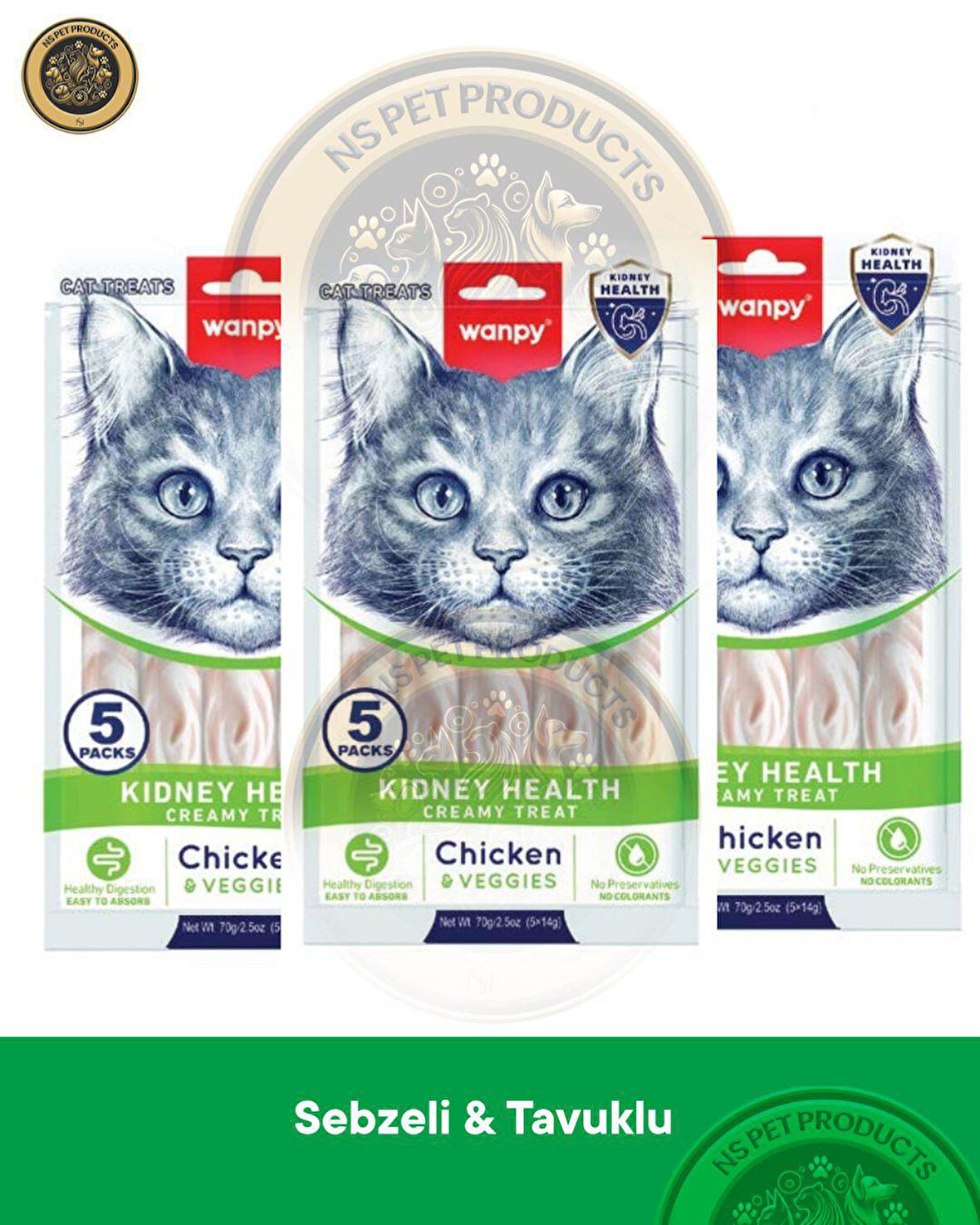 Wanpy Kidney Health Tavuk-Sebze Kedi Krema Ödülü 5x14gr 3lü Set