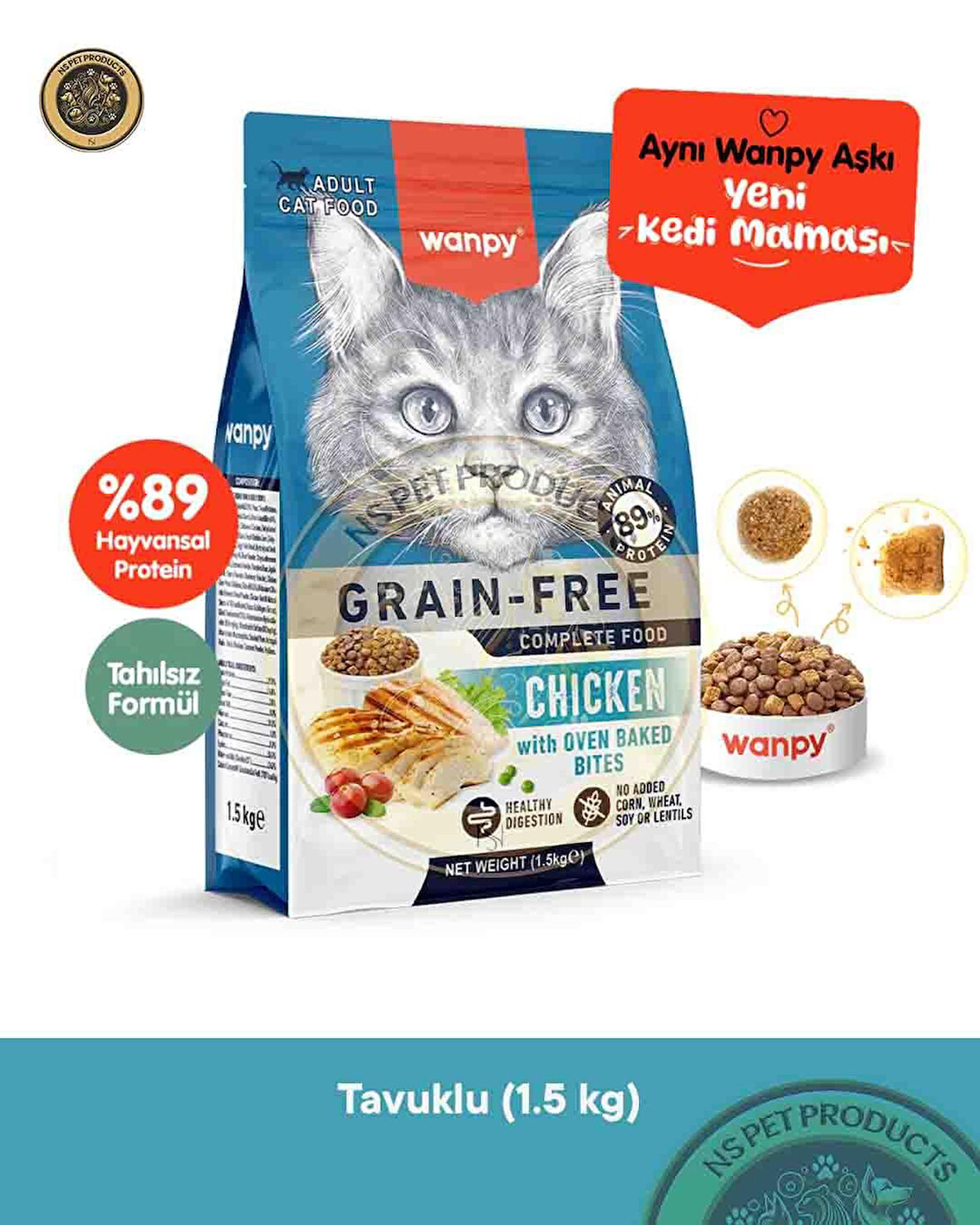 Wanpy Tahılsız Tavuklu Yetişkin Kedi Maması 1-5KG