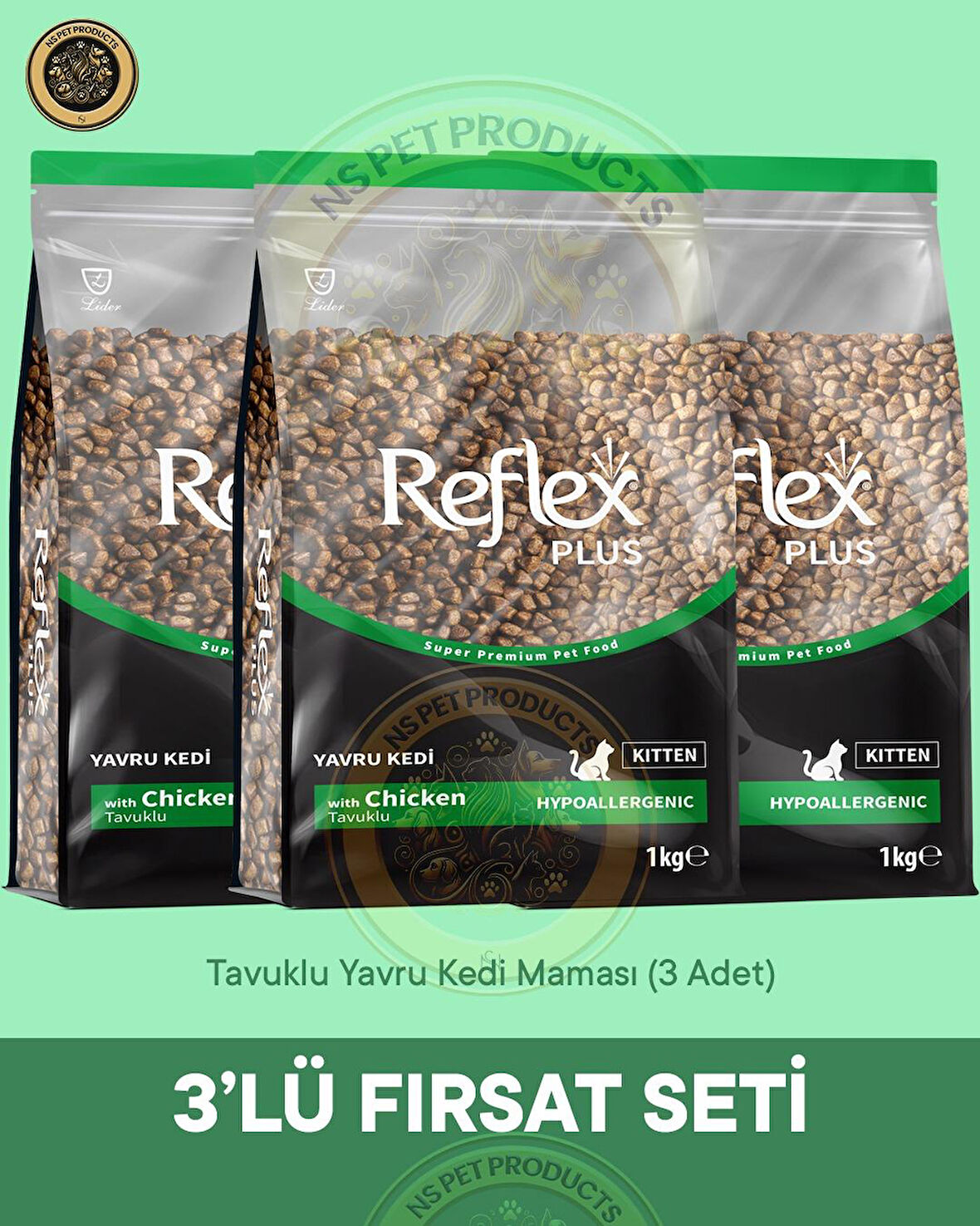 Reflex Plus Kitten Tavuklu Yavru Kedi Maması 3'lü Fırsat – 1kg × 3 Paket