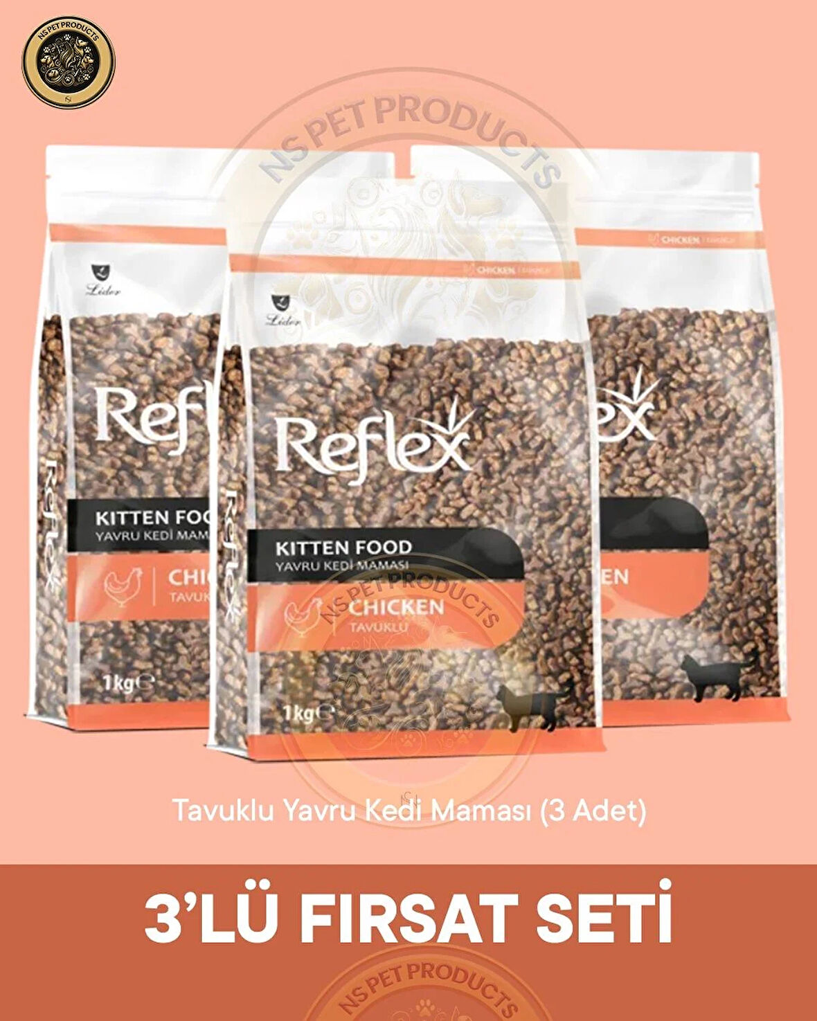 Reflex Kitten Tavuklu Yavru Kedi Maması 3'lü Fırsat – 1kg × 3 Paket