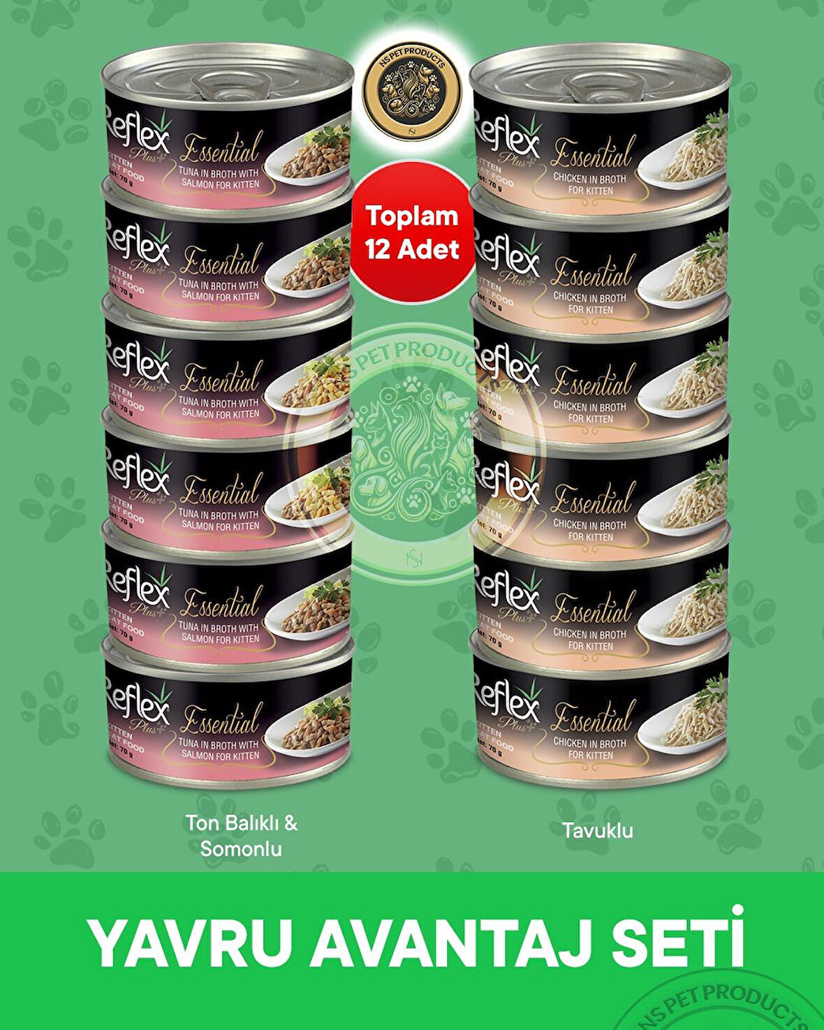 Reflex Plus Essential Yavru Avantaj Seti Ton Balıklı Somonlu ve Tavuklu – 12 × 70 g