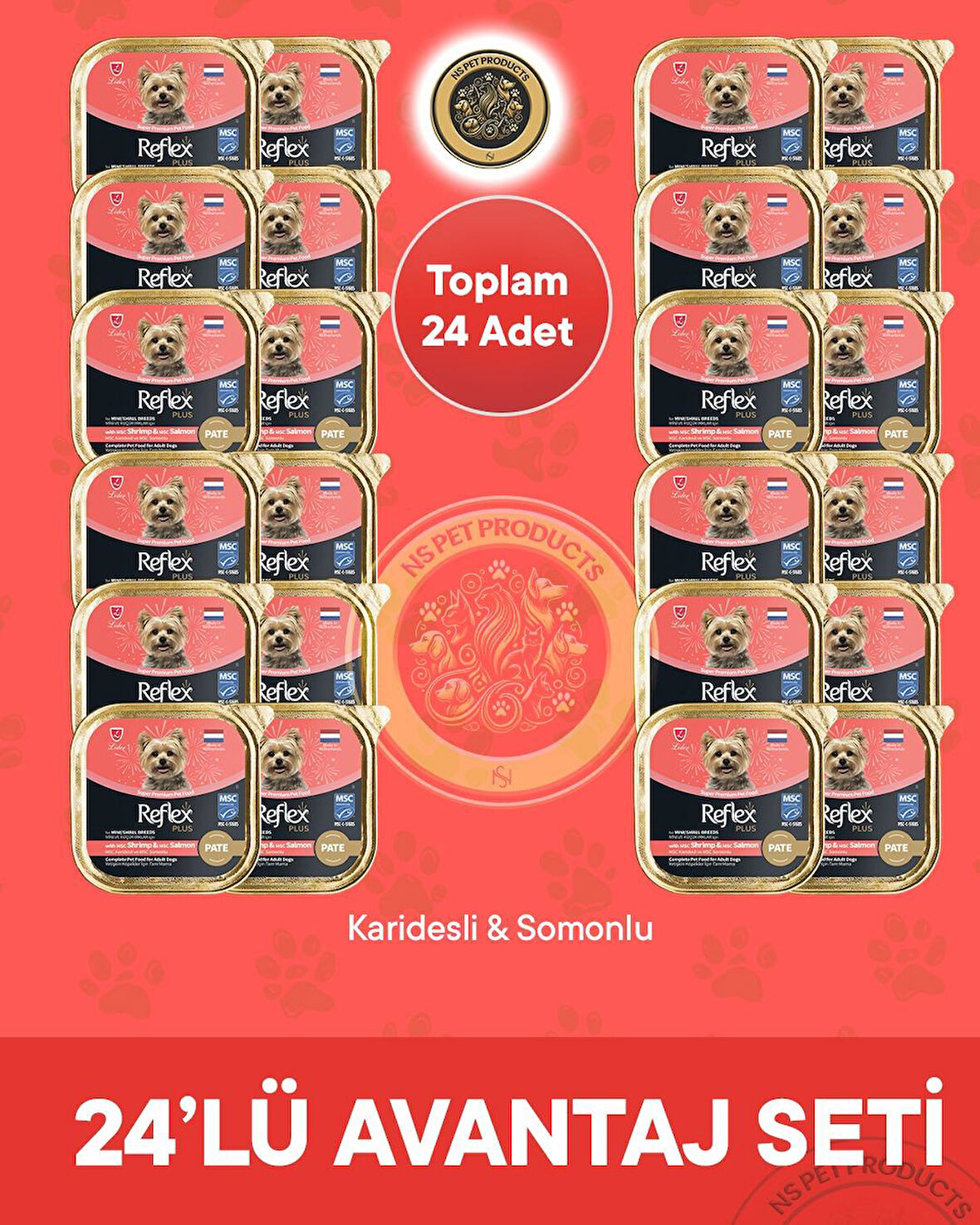 Reflex Plus Pate MSC Karidesli ve Somonlu Mini ve Küçük Irklar için Yetişkin Köpek Maması 24X85 g