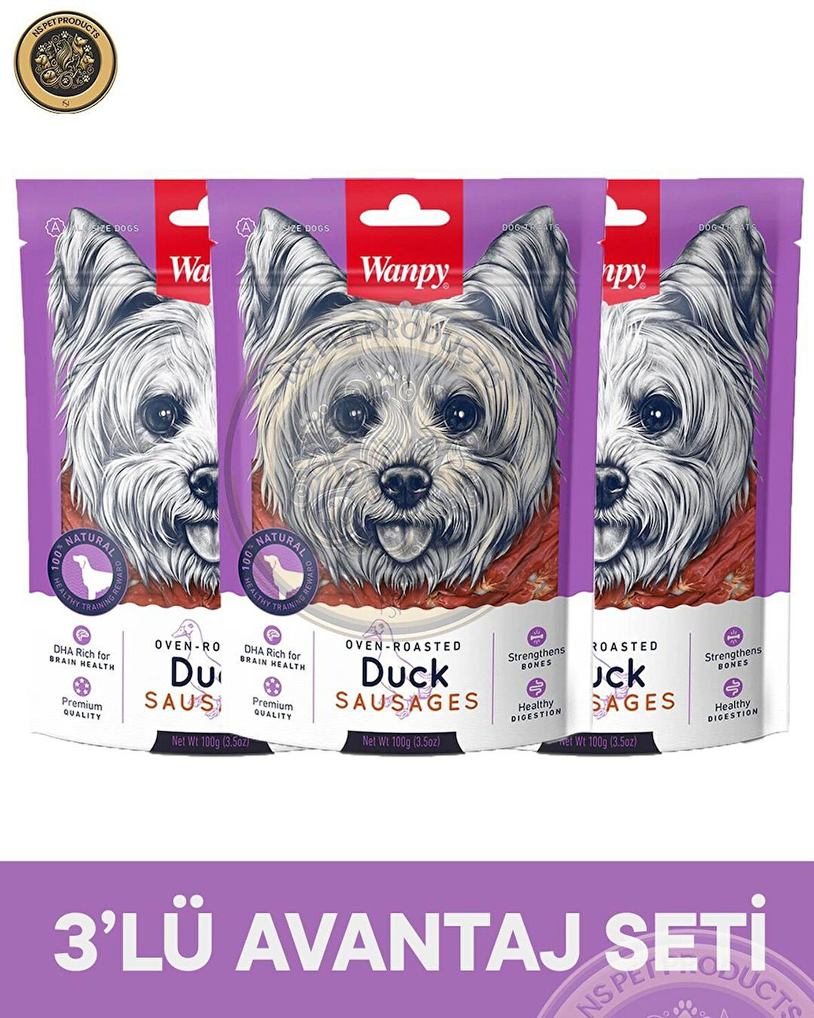 Wanpy Ördek Etli Sosis 3x100 gram Köpek Ödülü