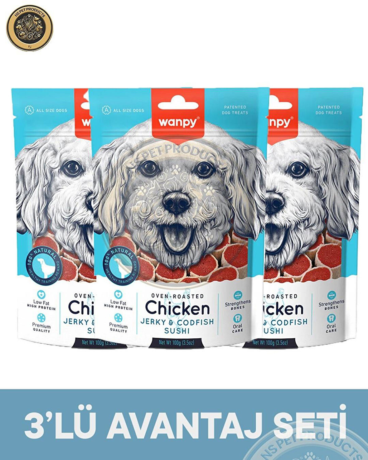 Wanpy Tavuklu ve Morina Balıklı 3x100 gr Köpek Ödülü