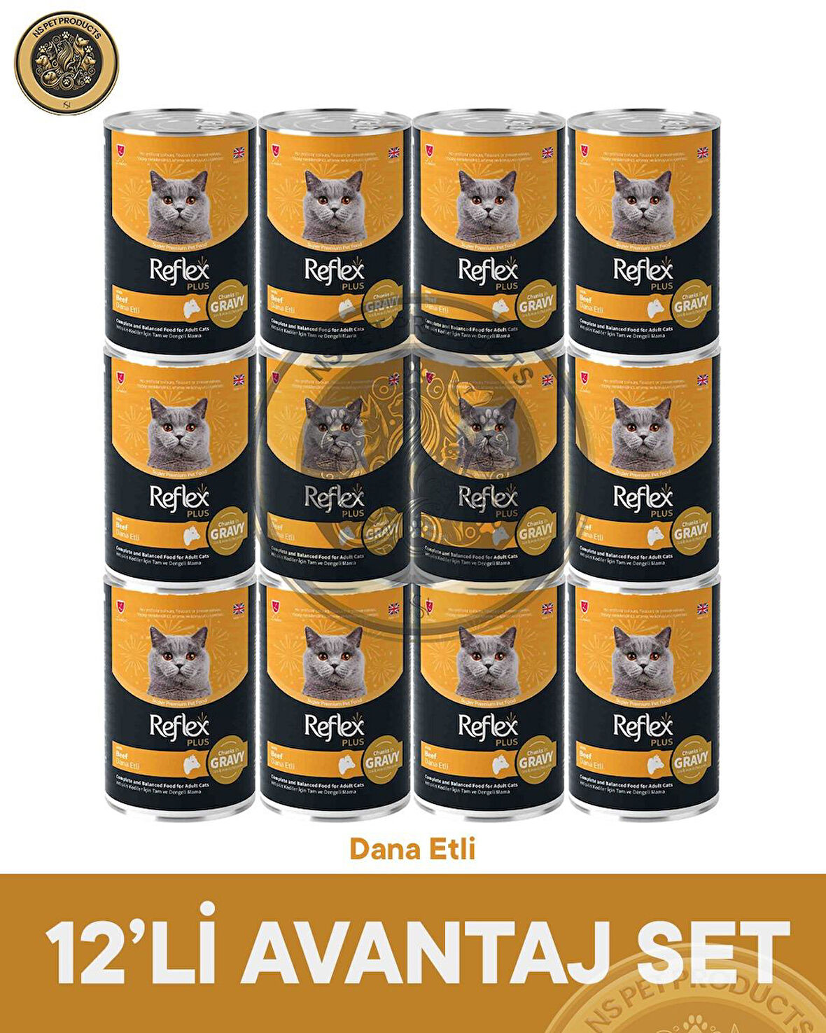 Reflex Plus Sos İçinde Et Parçacıklı Dana Etli Yetişkin Kedi Maması 12X400gr