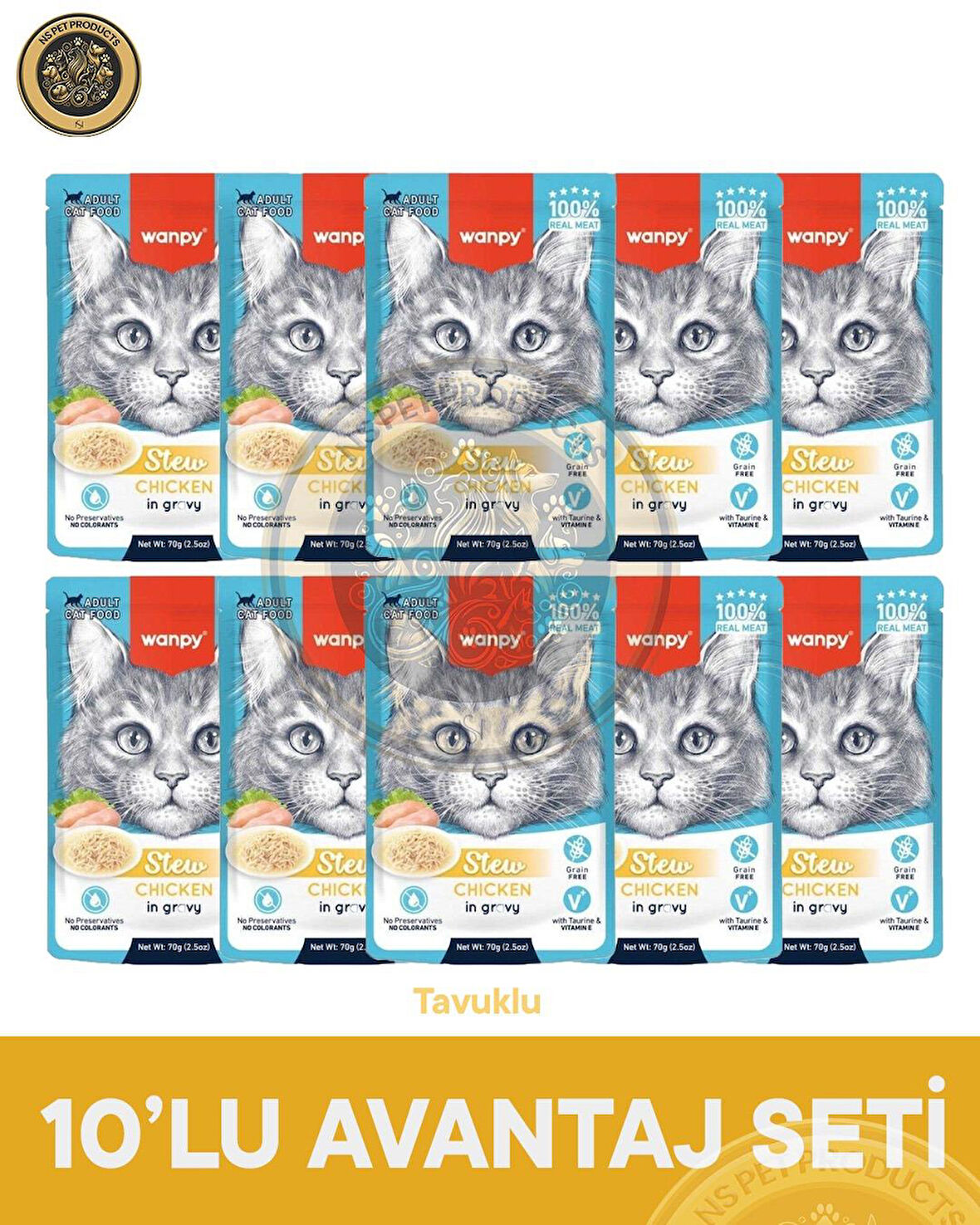 Wanpy Pouch Tavuklu Yaş Kedi Maması 10x70gr