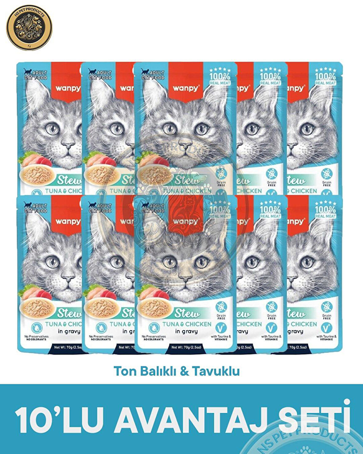 Wanpy Pouch Ton Balıklı Tavuklu Yaş Kedi Maması 10x70gr
