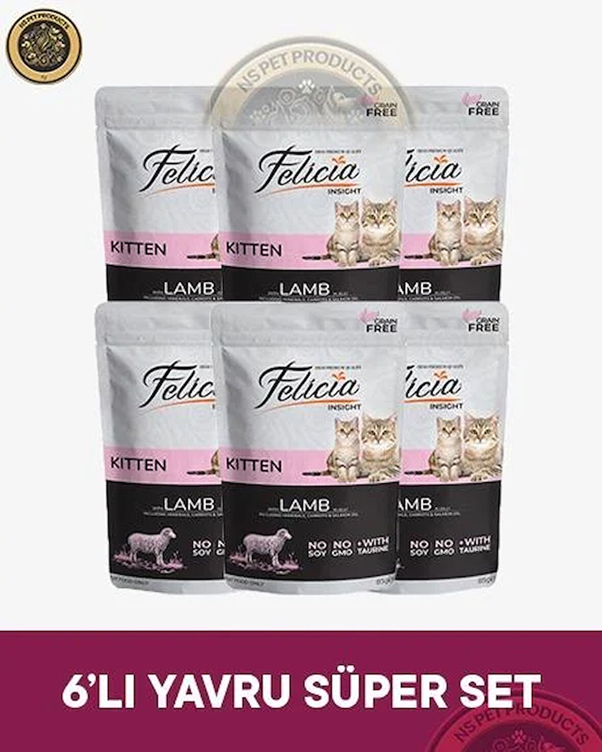 Felicia Pouch Yavru Kuzu Etli Yaş Kedi Maması 6x85gr