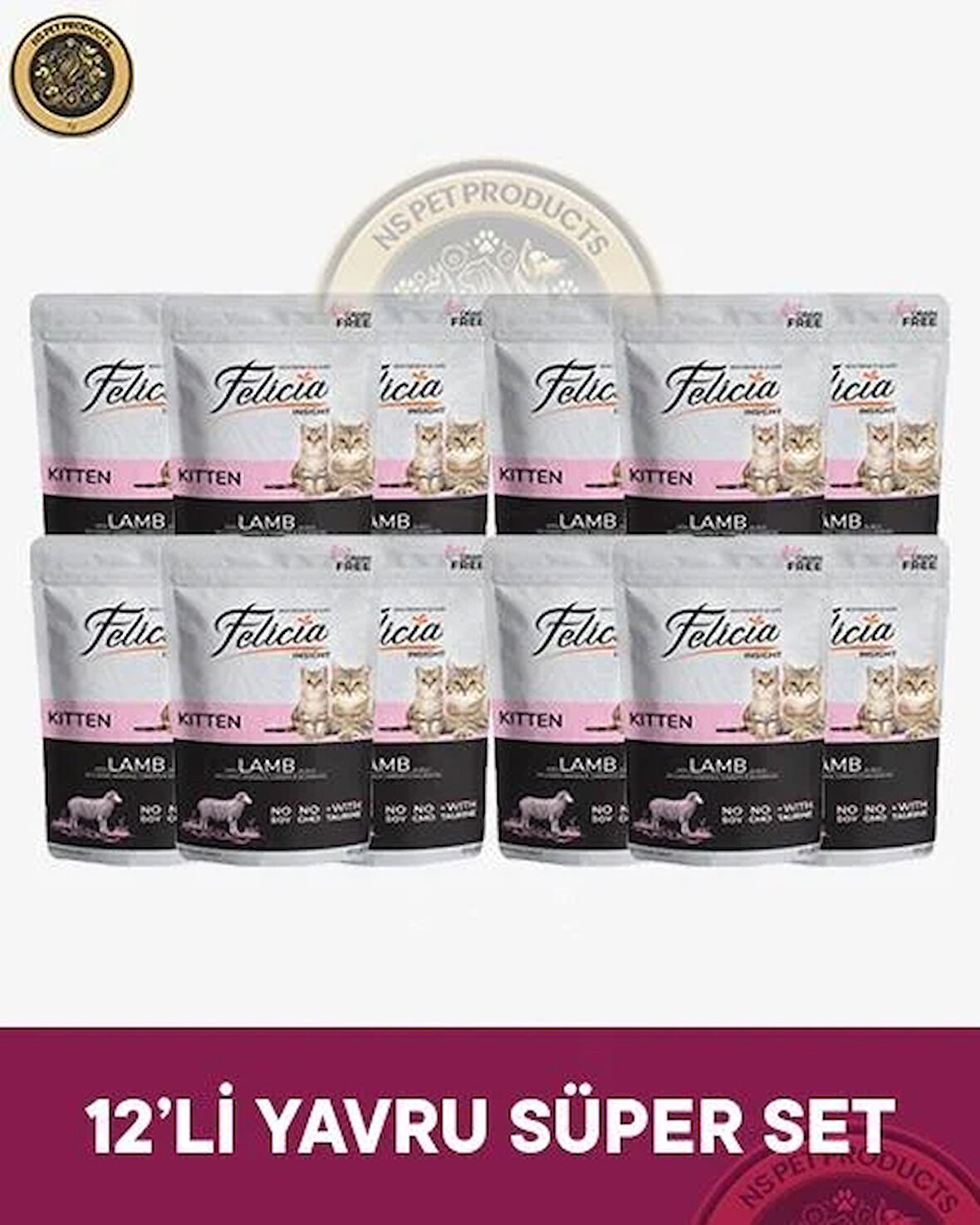 Felicia Pouch Yavru Kuzu Etli Yaş Kedi Maması 12x85gr