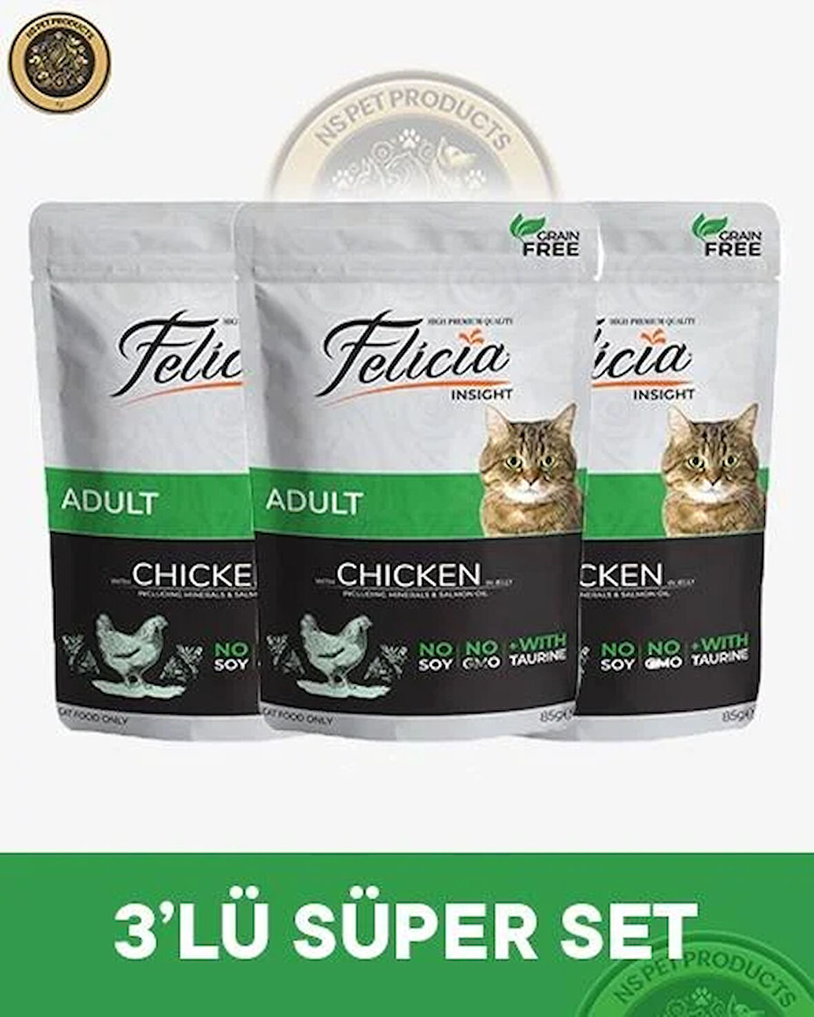 Felicia Pouch Yetişkin Tavuklu Yaş Kedi Maması 3x85gr