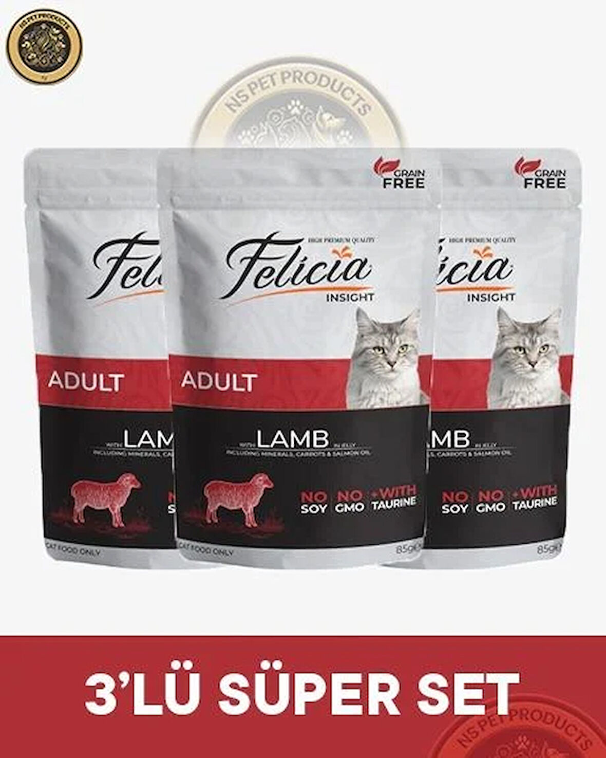 Felicia Pouch Yetişkin Kuzu Etli Yaş Kedi Maması 3x85gr
