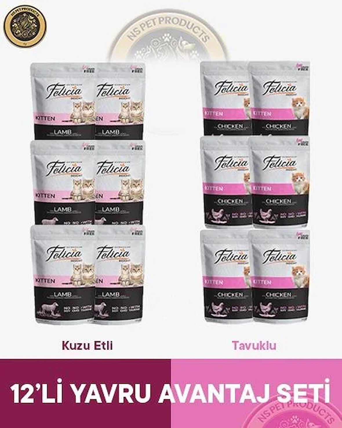 Felicia Pouch Yavru Kuzu-Tavuk Yaş Kedi Maması 12x85gr
