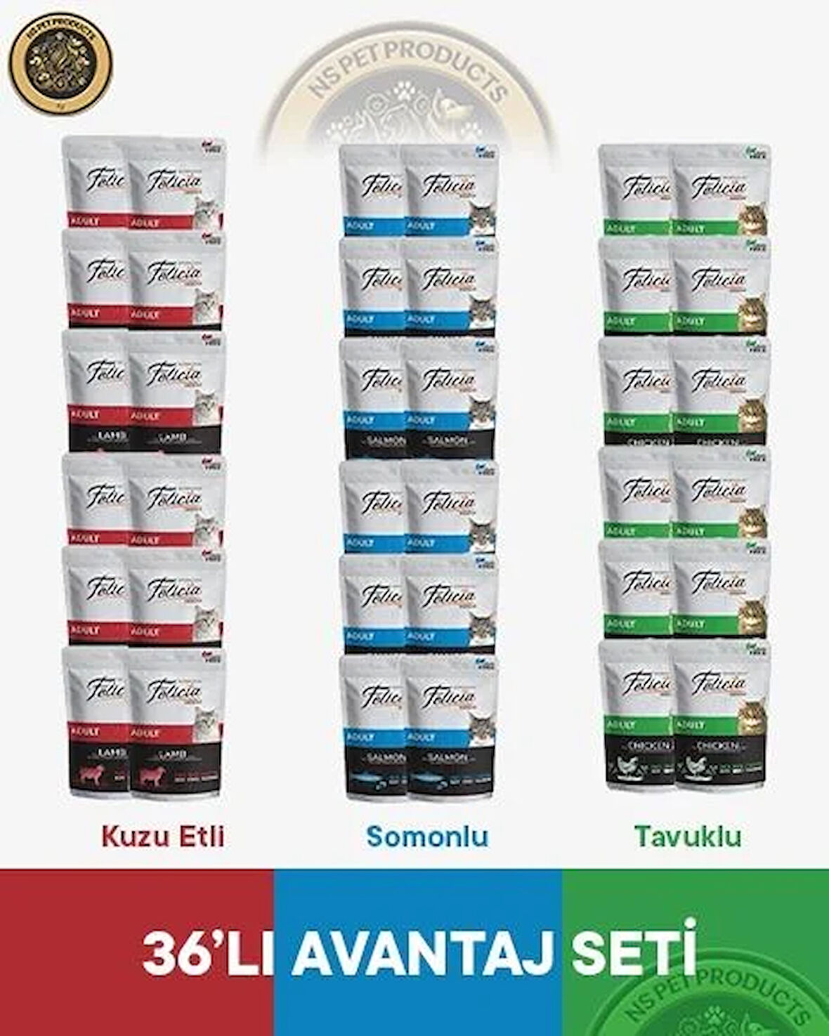 Felicia Pouch Kuzu-Somon-Tavuk Yaş Kedi Maması 36x85gr